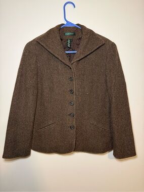 Vintage Ralph Lauren Wool Blend Brown Tweed Blazer Jacket